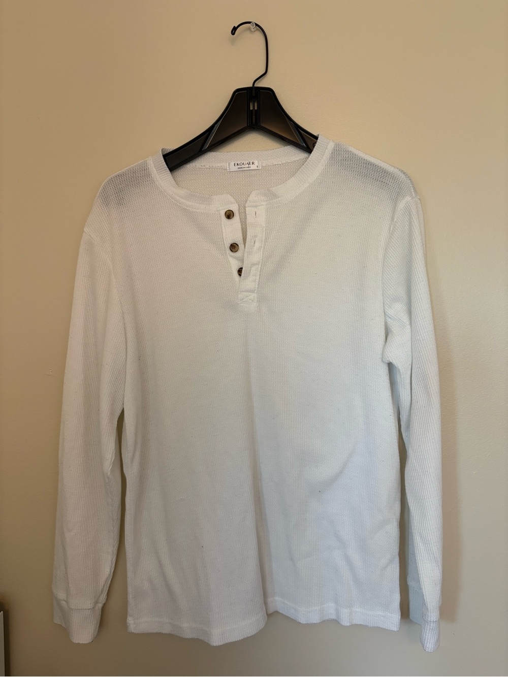 Eddie Bauer White Long-Sleeve Henley Thermal Shirt